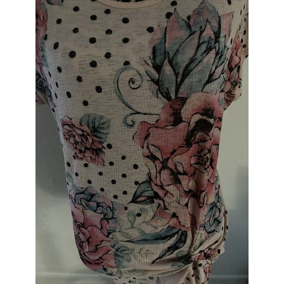 Cocos Clozet Blouse Women L Pink Floral Poka Dot Short Sleeve Round Neck - Picture 2 of 5